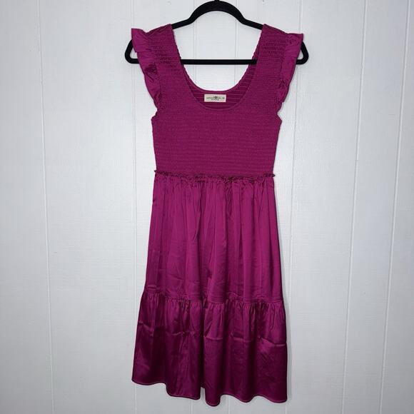 NATURAL LIFE Dresses & Skirts - Natural Life Women’s Smocked Mini Dress Satin Magenta Pink Size XS